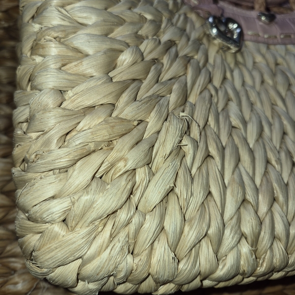 Vintage Brighton Leili Dusty Rose Pink Straw Leather Woven Handbag - Picture 5 of 13